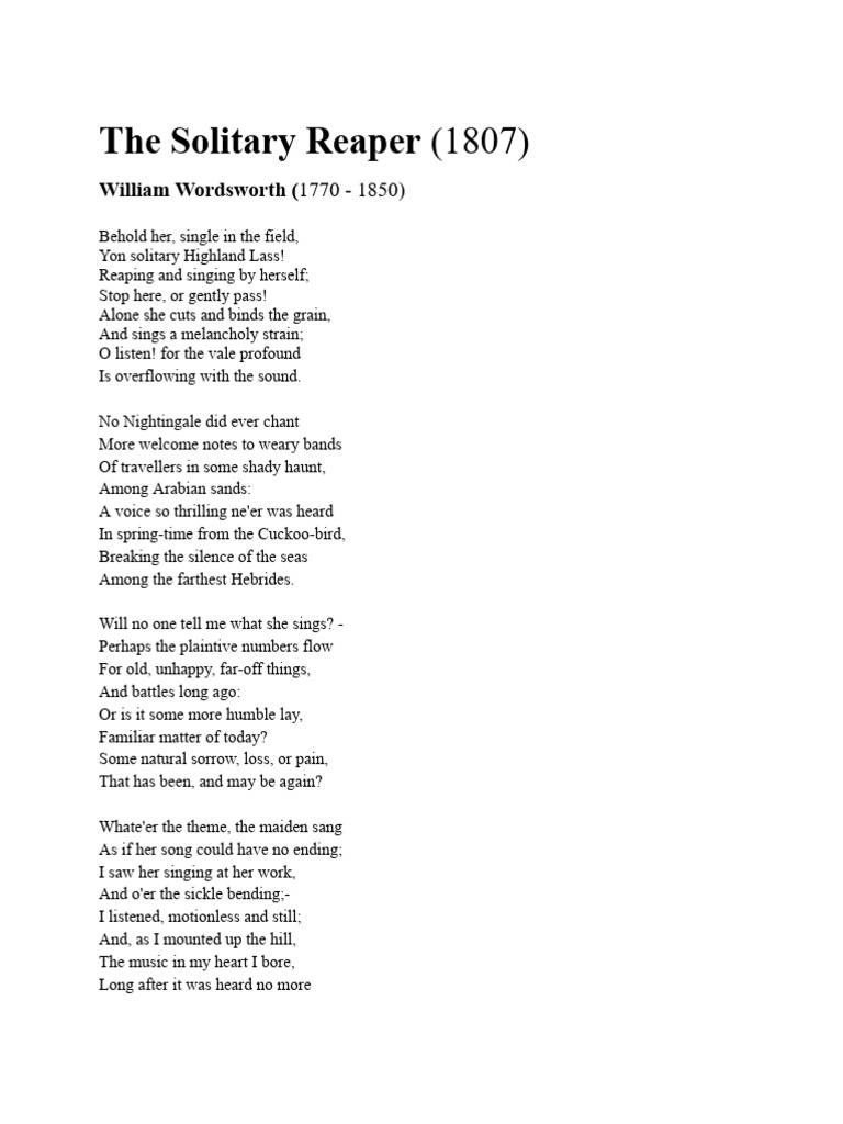 The Solitary Reaper's Melancholy Song | PDF