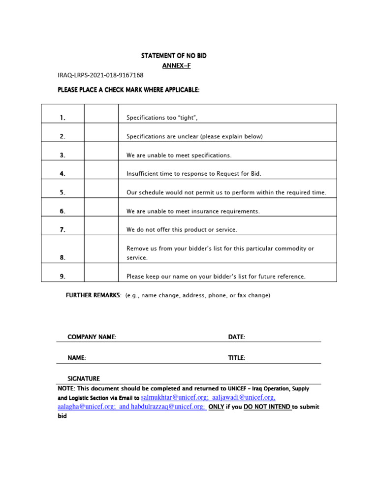 Annex F Statement of No Proposal | PDF