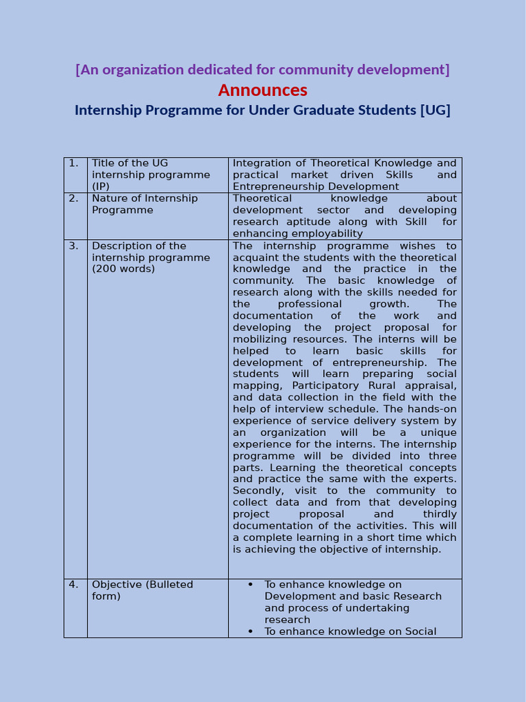 Community Development Internship Program | PDF