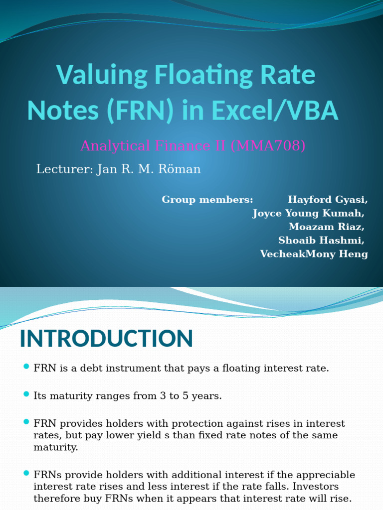 Valuing Floating Rate Notes in Excel | PDF | Interest | Yield (Finance)