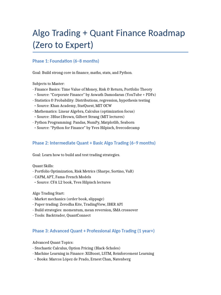 Algo Trading & Quant Finance Guide | PDF