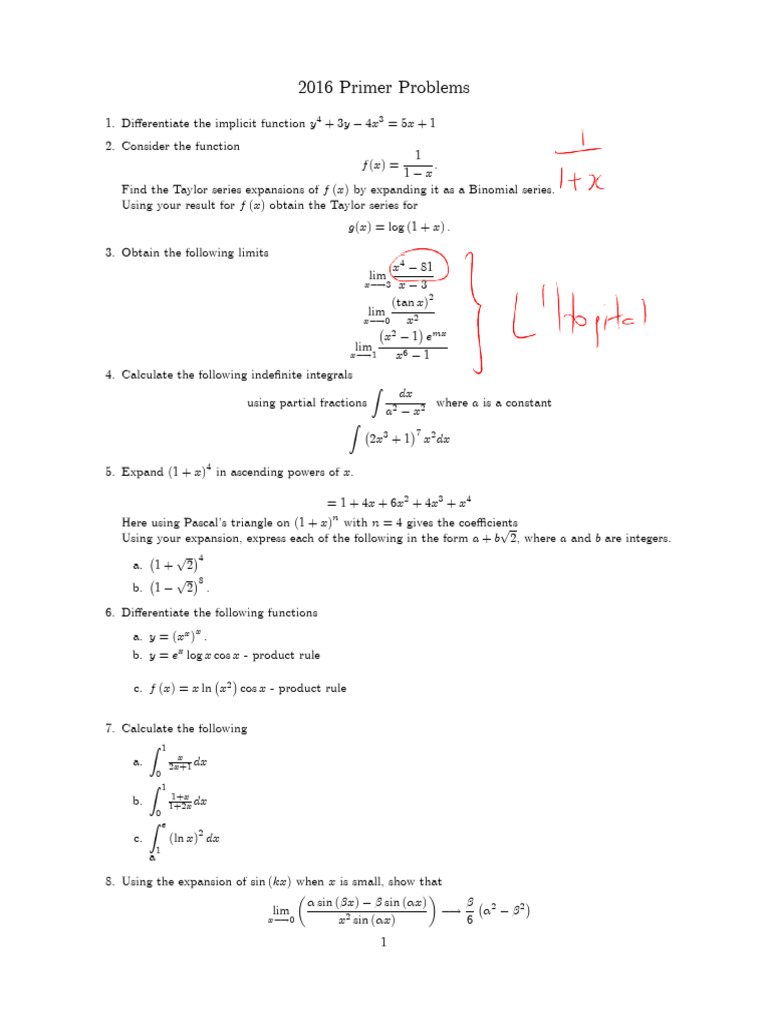 2016 Calculus Primer Problems Guide | PDF | Mathematical Objects ...