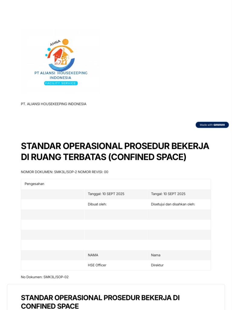 SOP Kerja Aman Di Ruang Terbatas PDF