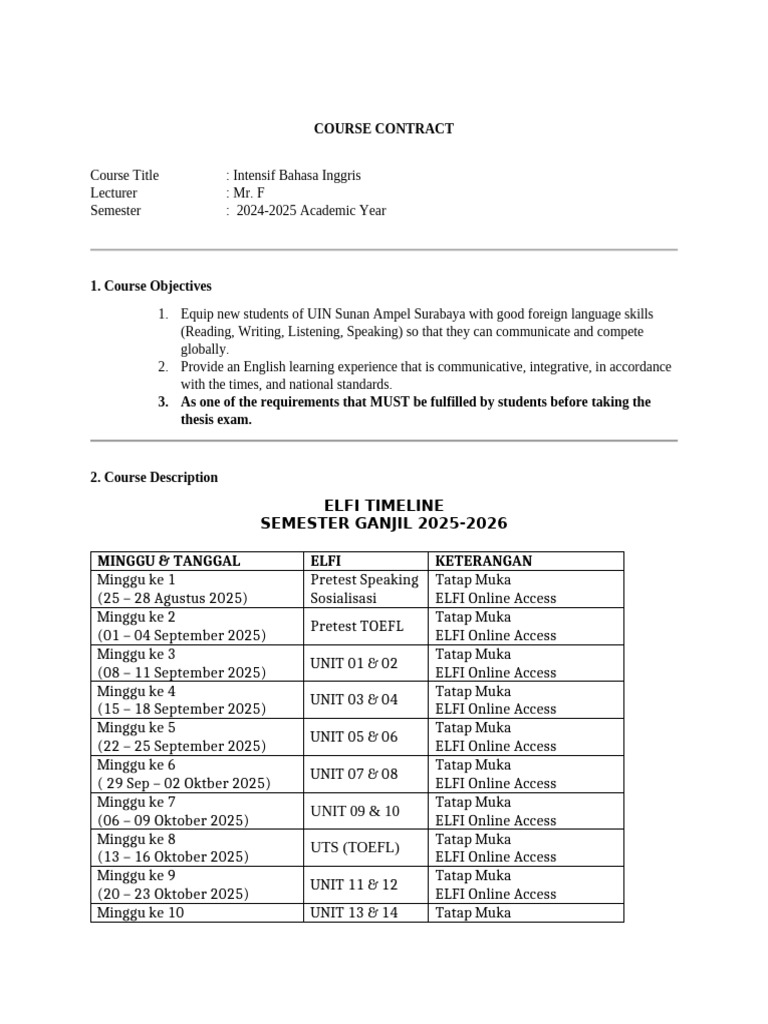 Course Contract - A2 7.2 | PDF