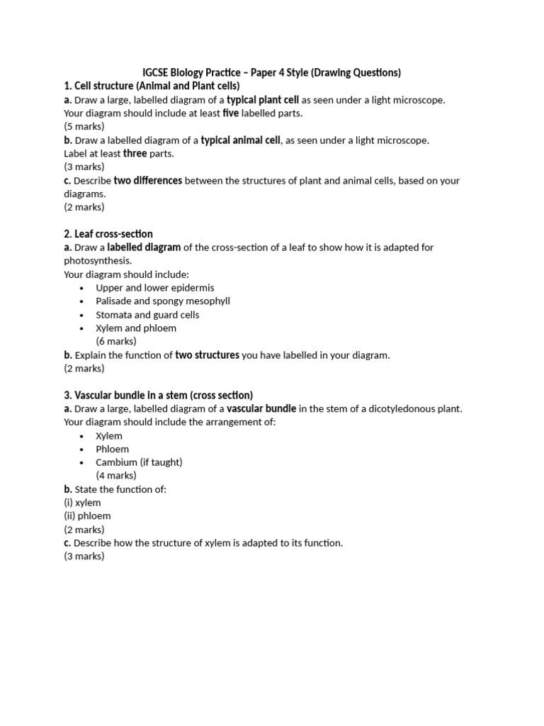 Biology Drawing Practice for IGCSE | PDF