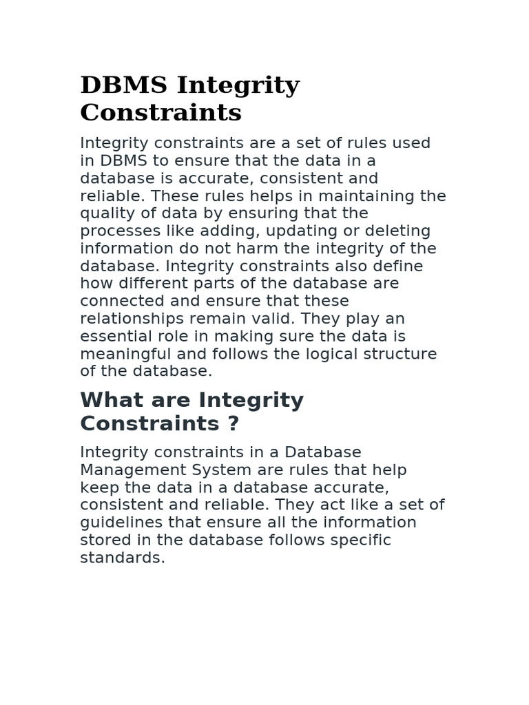 Understanding DBMS Integrity Constraints | PDF | Databases ...