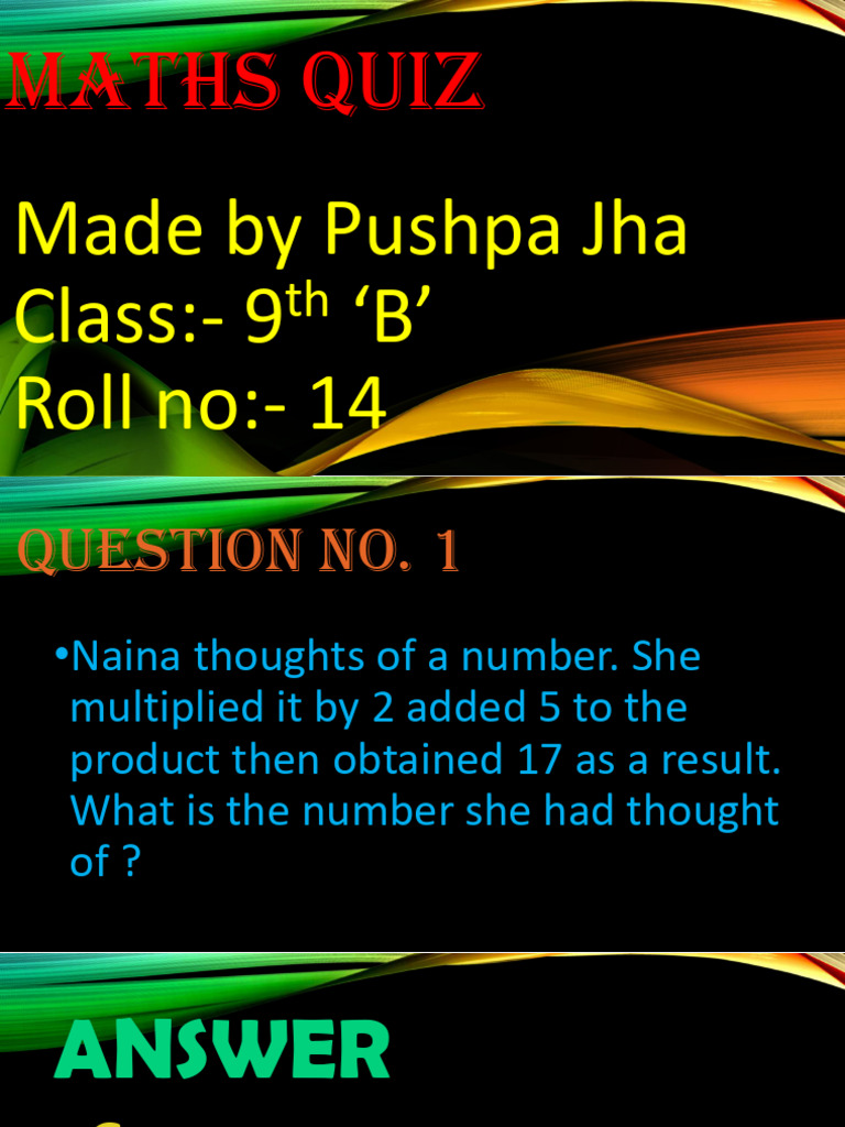 9th Grade Maths Quiz Questions | PDF