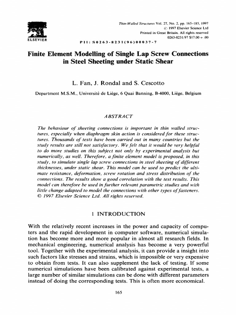 Finite Element Analysis of Screw Connections | PDF | Strength Of ...
