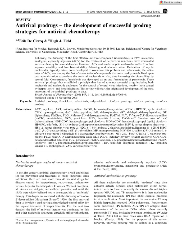 British J Pharmacology - 2009 - de Clercq - Antiviral Prodrugs The ...