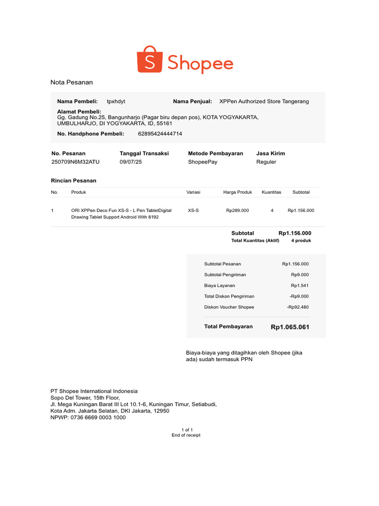 Pembelian XPPen Deco Fun XS-S di Shopee | PDF