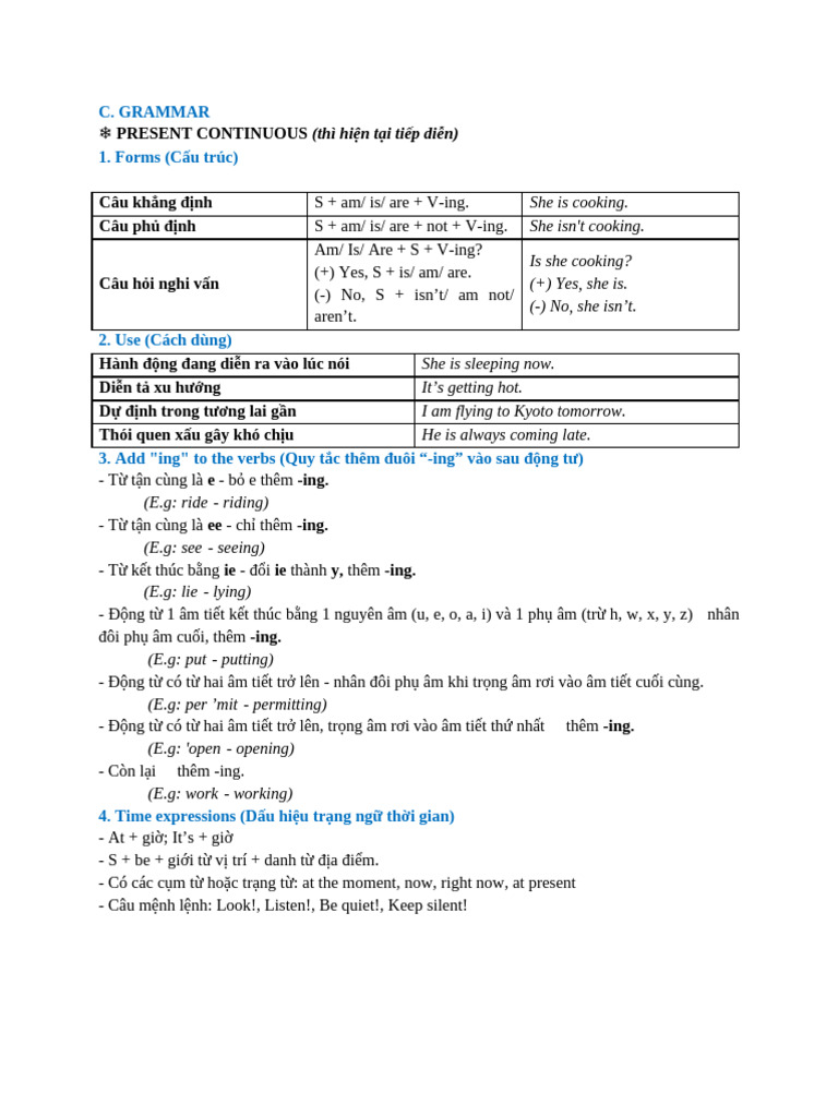 Present Continuous - Grade 6 | PDF | Classroom