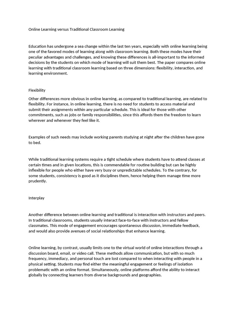 Online vs. Traditional Learning Comparison | PDF | Educational ...