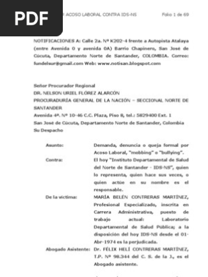 Borrador Demanda Acoso Laboral Ante La Procuraduria Derecho Laboral Demanda Judicial