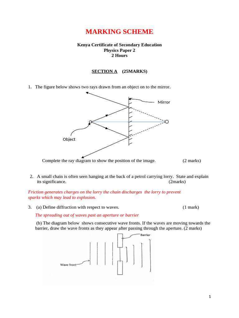 KCSE Physics Paper 2 Marking Scheme | PDF | Transformer | Inductor