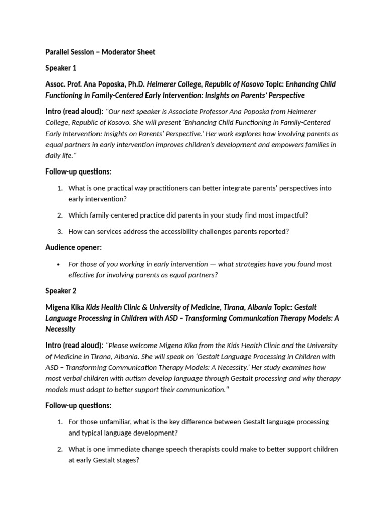 Parallel Session Moderator Sheet | PDF