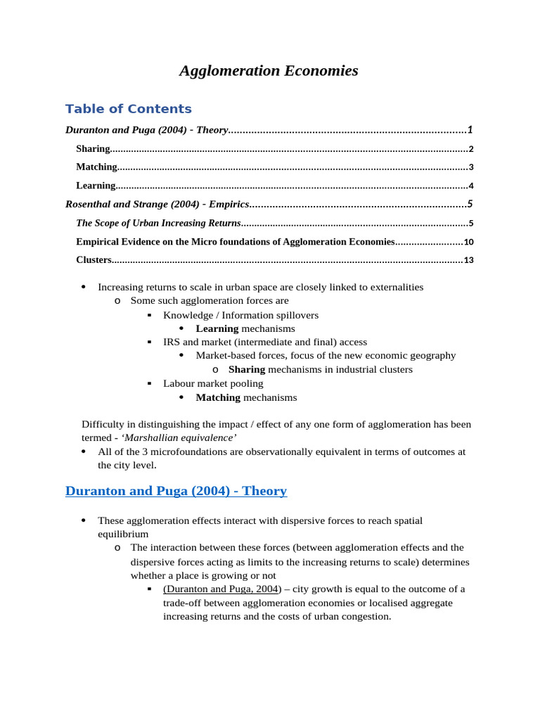Micro-Foundations of Urban Agglomeration | PDF | Urbanization | Labour ...