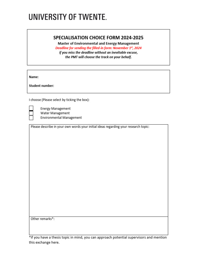 Specialisation Choice Form MEEM 26 | PDF