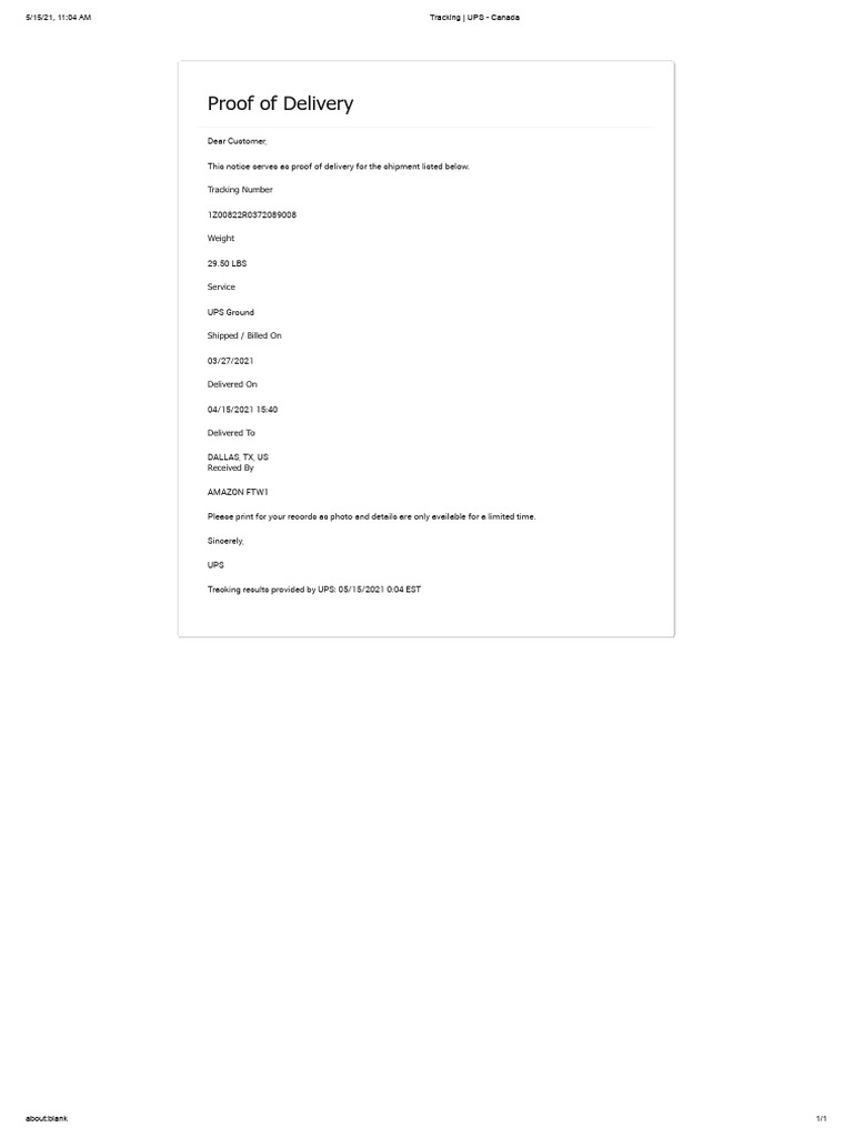 UPS Proof of Delivery Notice | PDF
