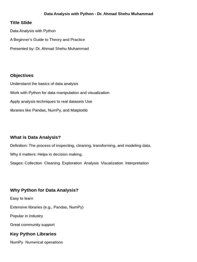 Data Analysis Basics with Python | PDF | Data Analysis | Python ...