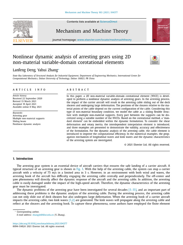 Nonlinear Dynamics of Arresting Gears | PDF | Bending | Continuum Mechanics