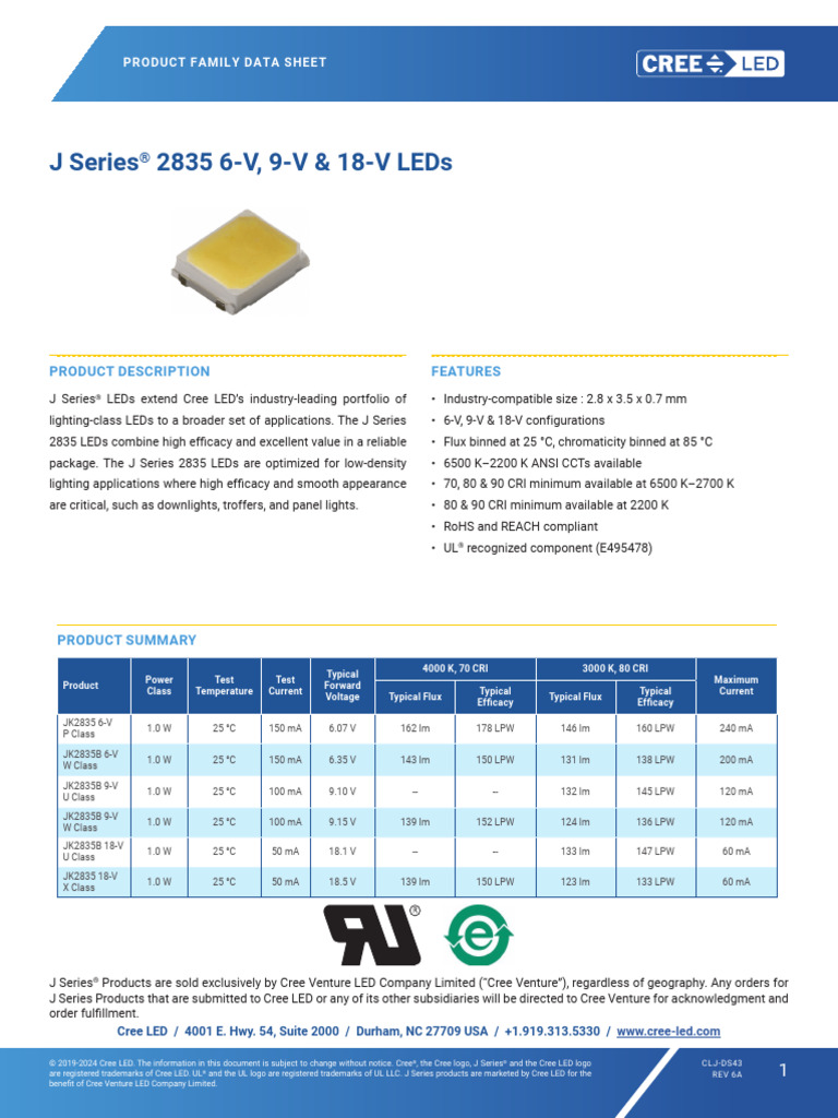 J Series 2835 LED Product Overview | PDF | Light Emitting Diode ...