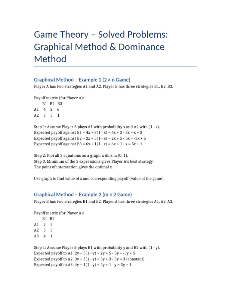 Game Theory Graphical Dominance Problems | PDF