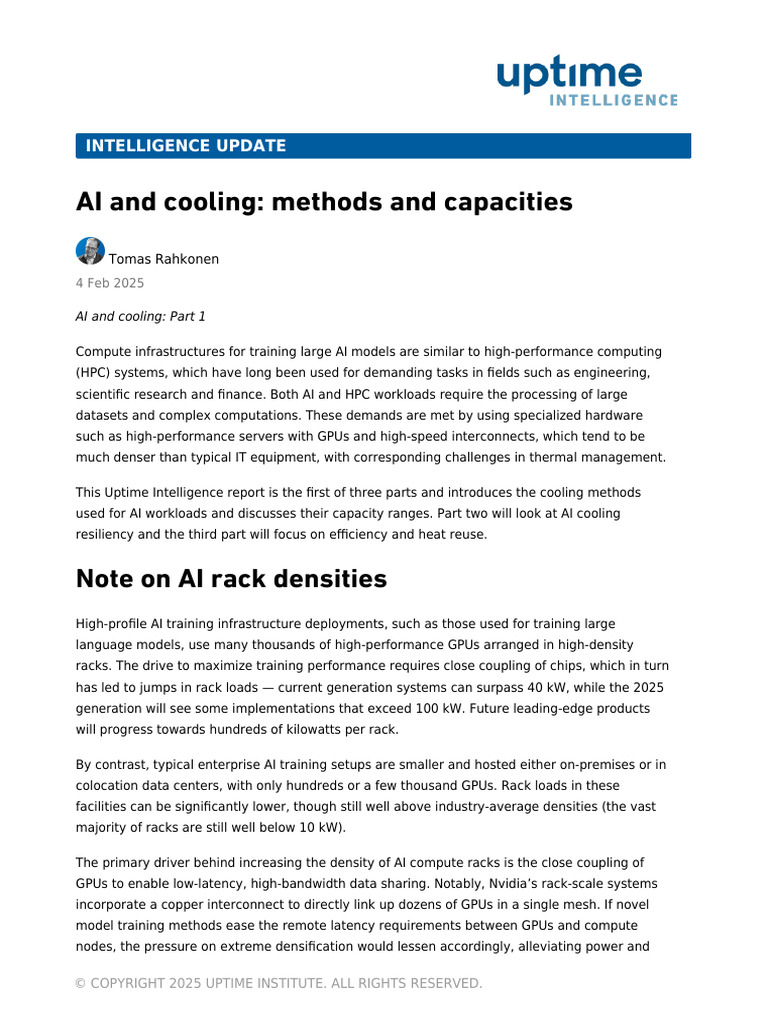 AI Cooling Methods and Capacities Overview | PDF | Data Center | Heat ...