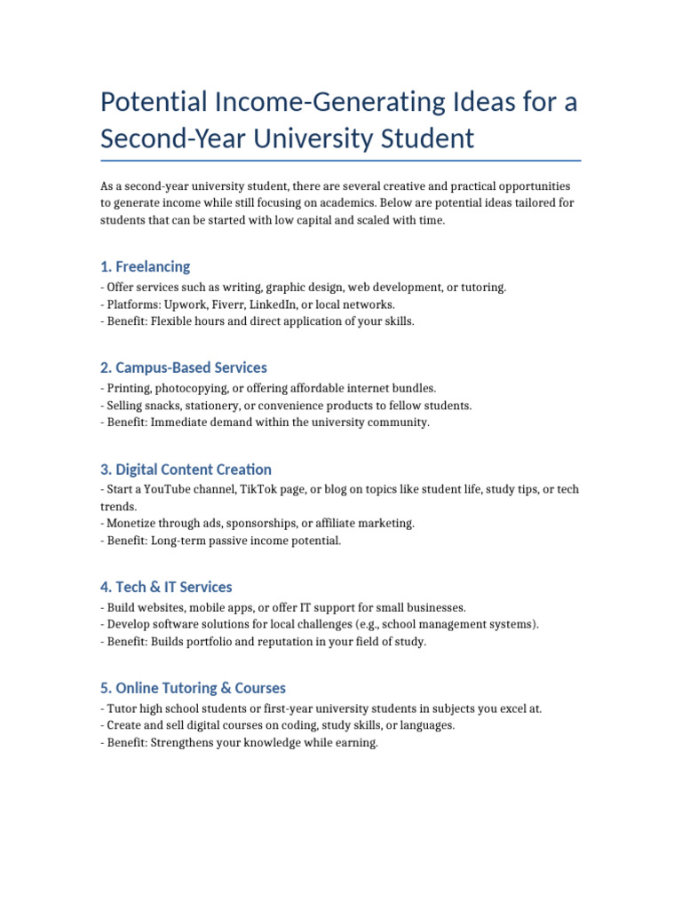 Income Ideas for University Students | PDF