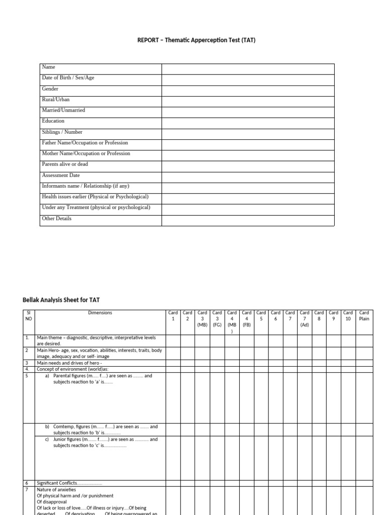 Thematic Apperception Test Analysis Report | PDF | Psychology ...