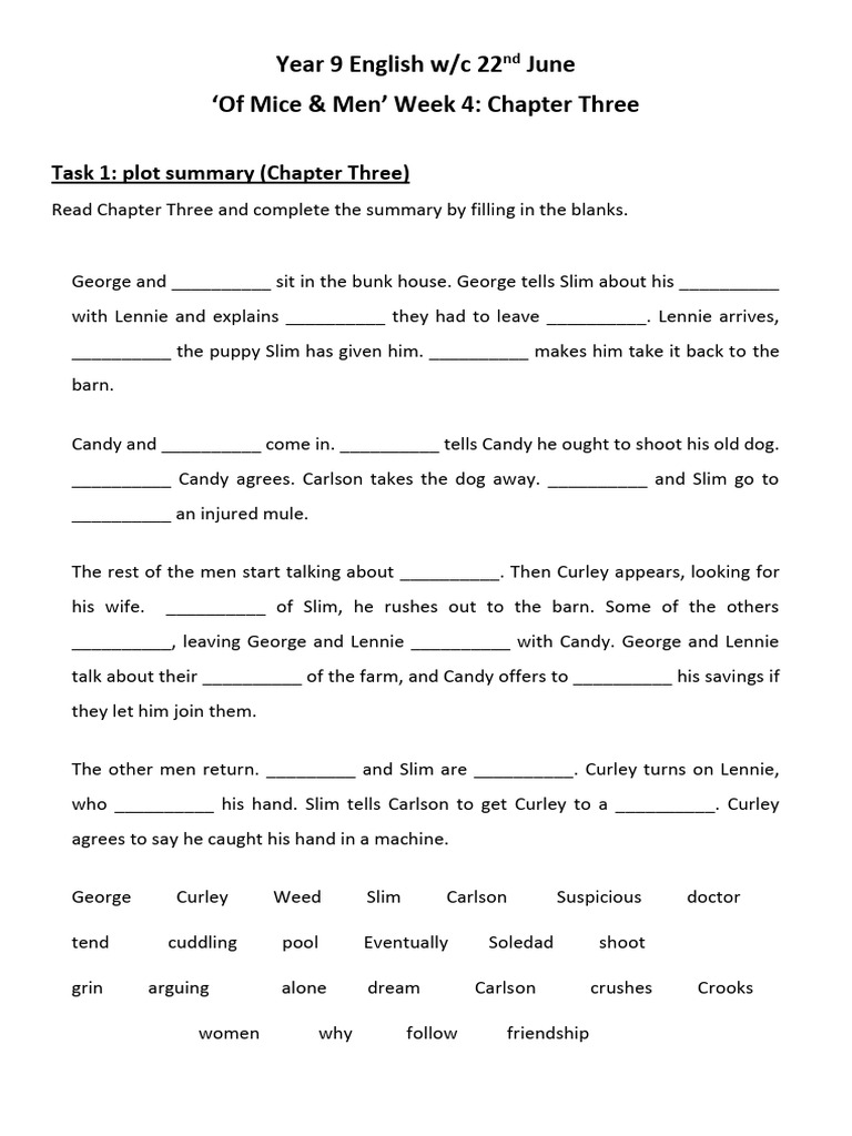 Year 9 English Week 4 WC 22nd June Ch. 3 | PDF