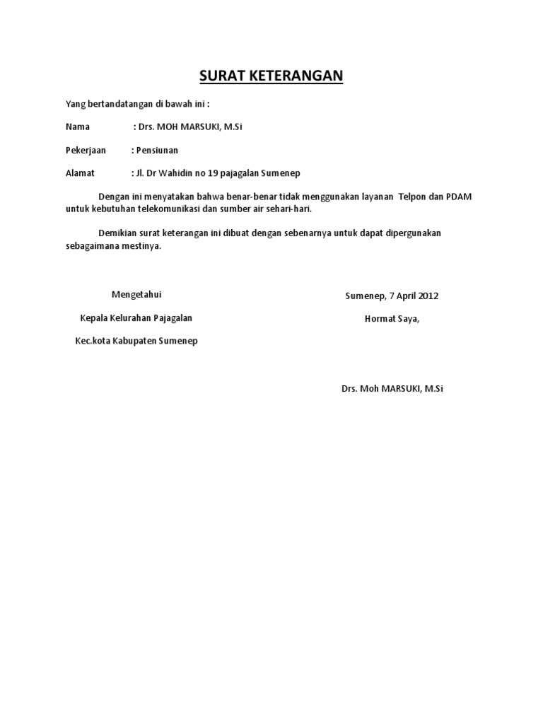 Contoh Surat Pernyataan Tidak Menggunakan Pdam Download Kumpulan Gambar