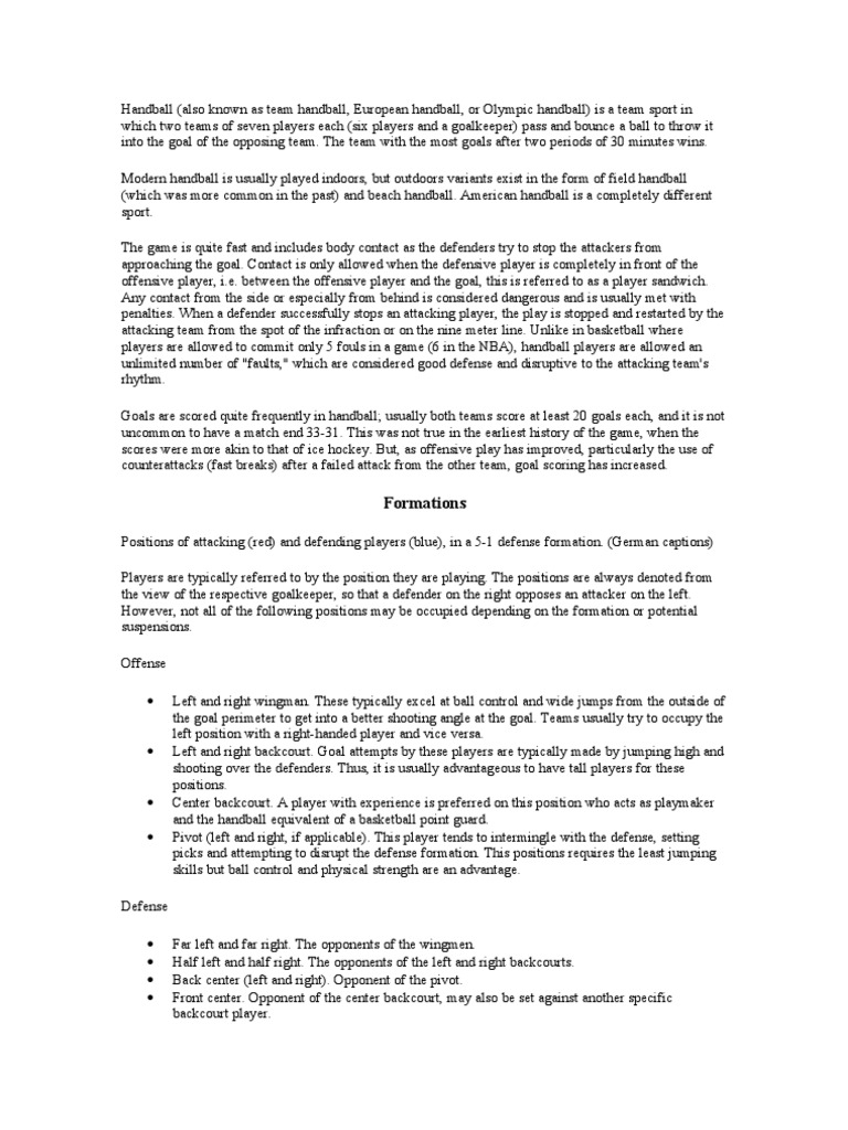 Handball Definition and Positions PDF Basketball Positions Ball Games