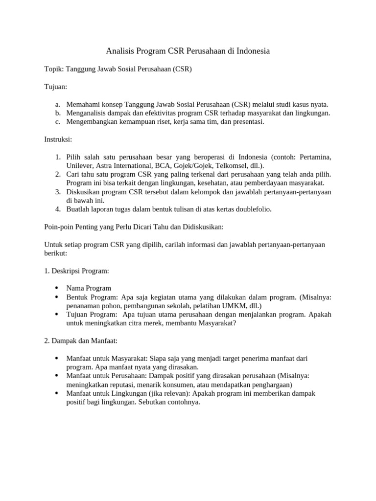 Analisis Program CSR Perusahaan Indonesia | PDF