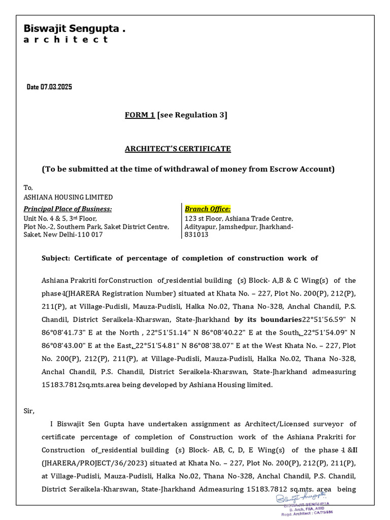 Architect Certificate Feb'25 | PDF | Elevator | Basement