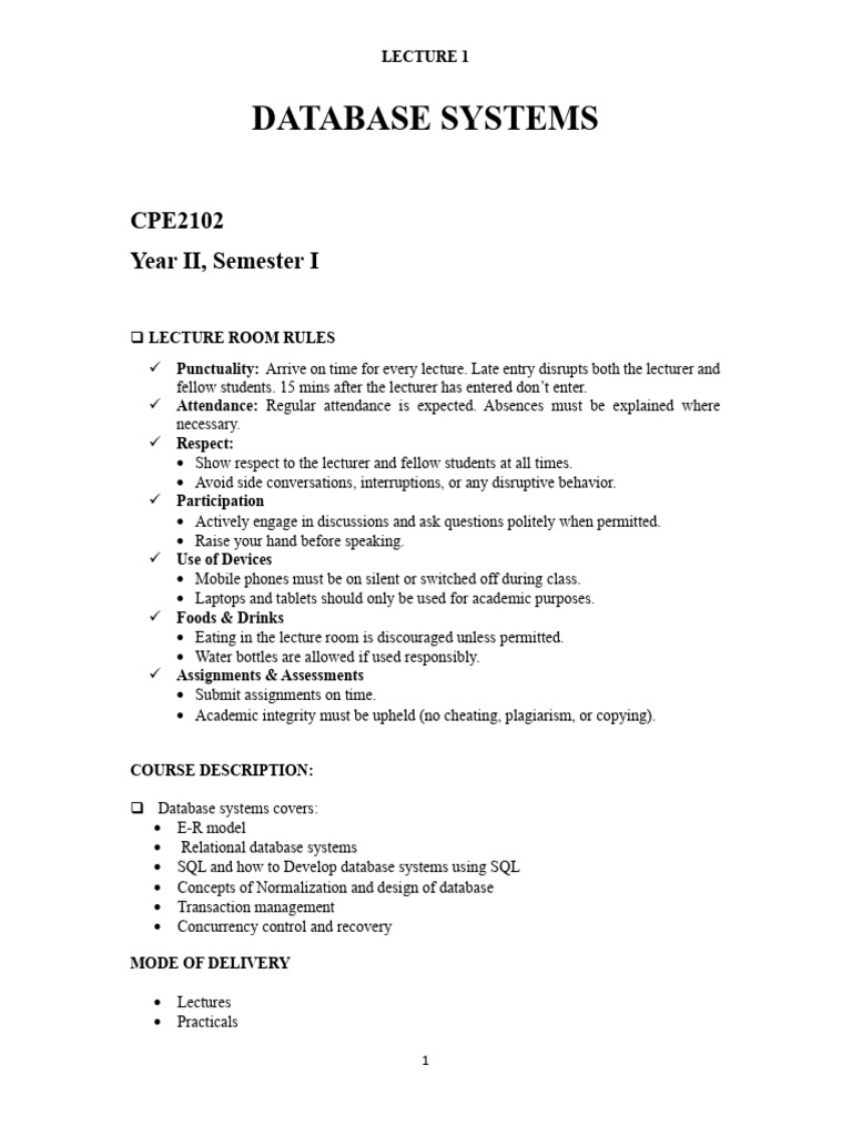 Database Systems Course Overview | PDF | Databases | Relational Database