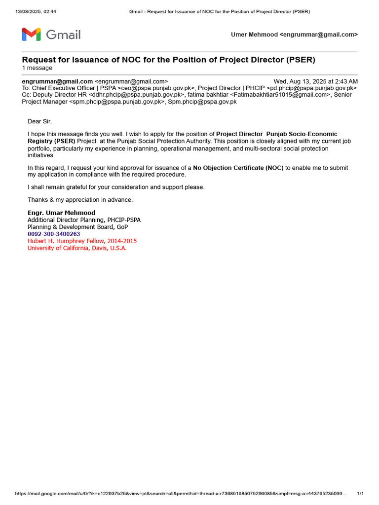 NOC Request for PSER Project Director | PDF