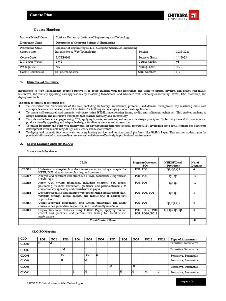 25CSE0101 - Introduction To Web Technologies | PDF | World Wide Web ...