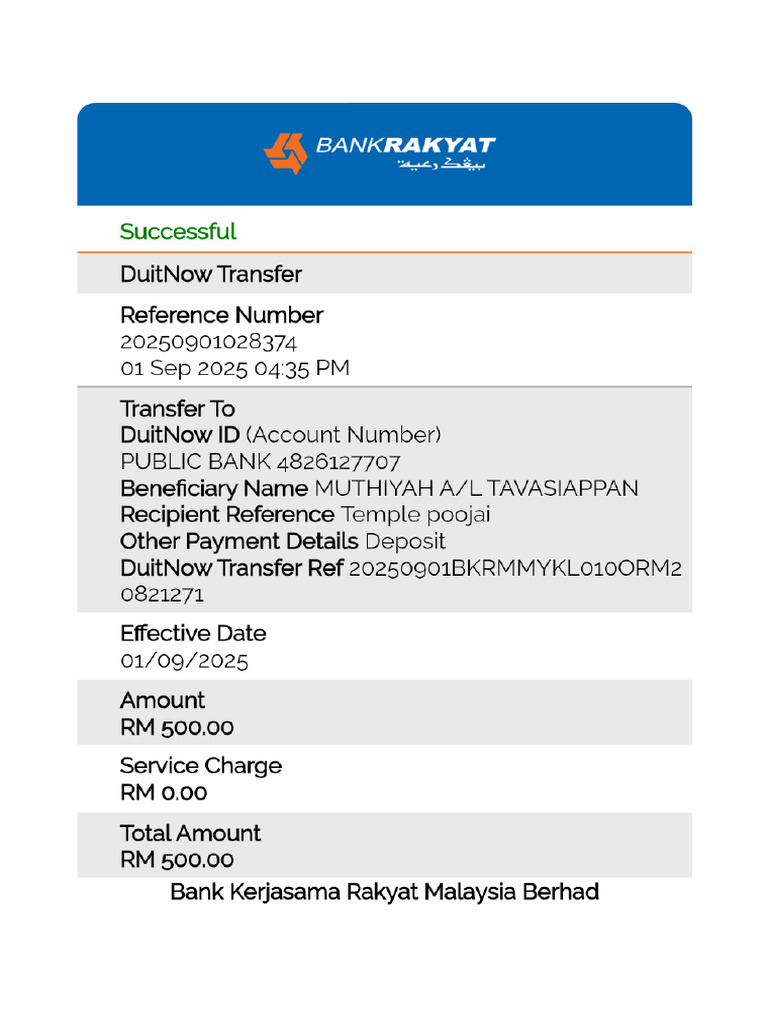 Receipt Bank Rakyat - 20250901083520780 | PDF