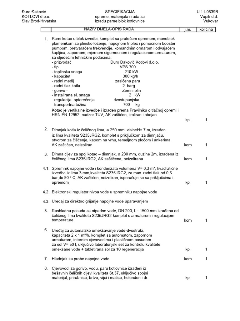 Vps 300-11-0206 Specifikacija Vupik | PDF