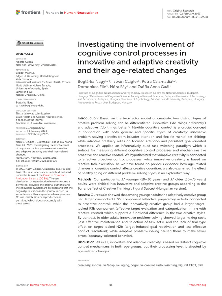 Cognitive Control in Creativity and Aging | PDF | Creativity | Event ...