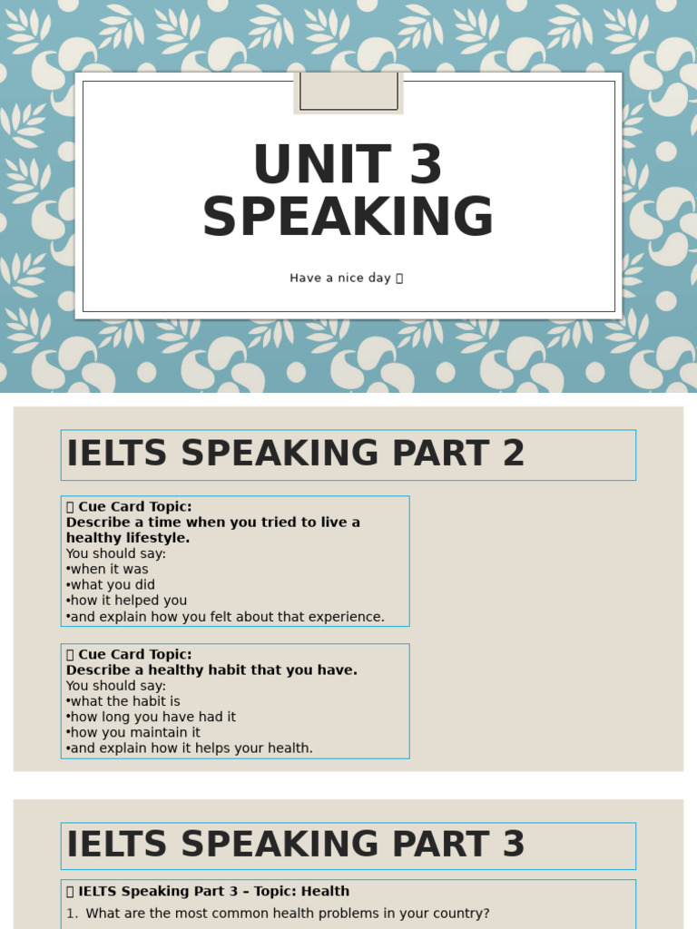 IELTS Speaking: Healthy Lifestyle Tips | PDF