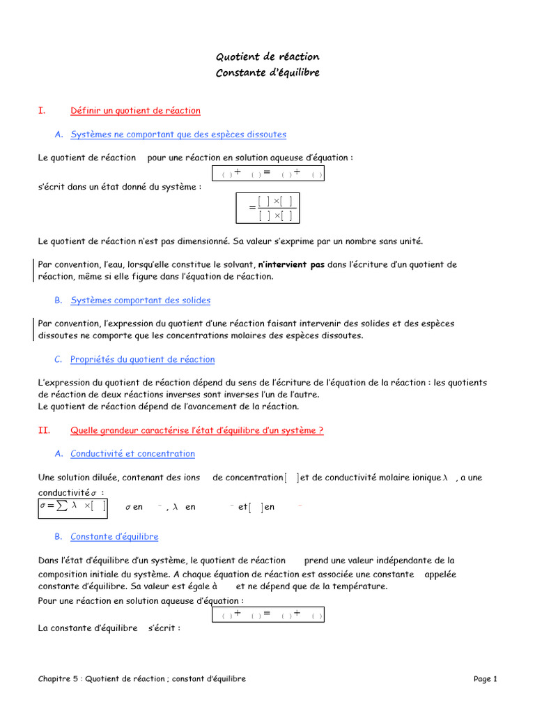 Quotient de Réaction, Constante D'équilibre | PDF | Équilibre chimique ...