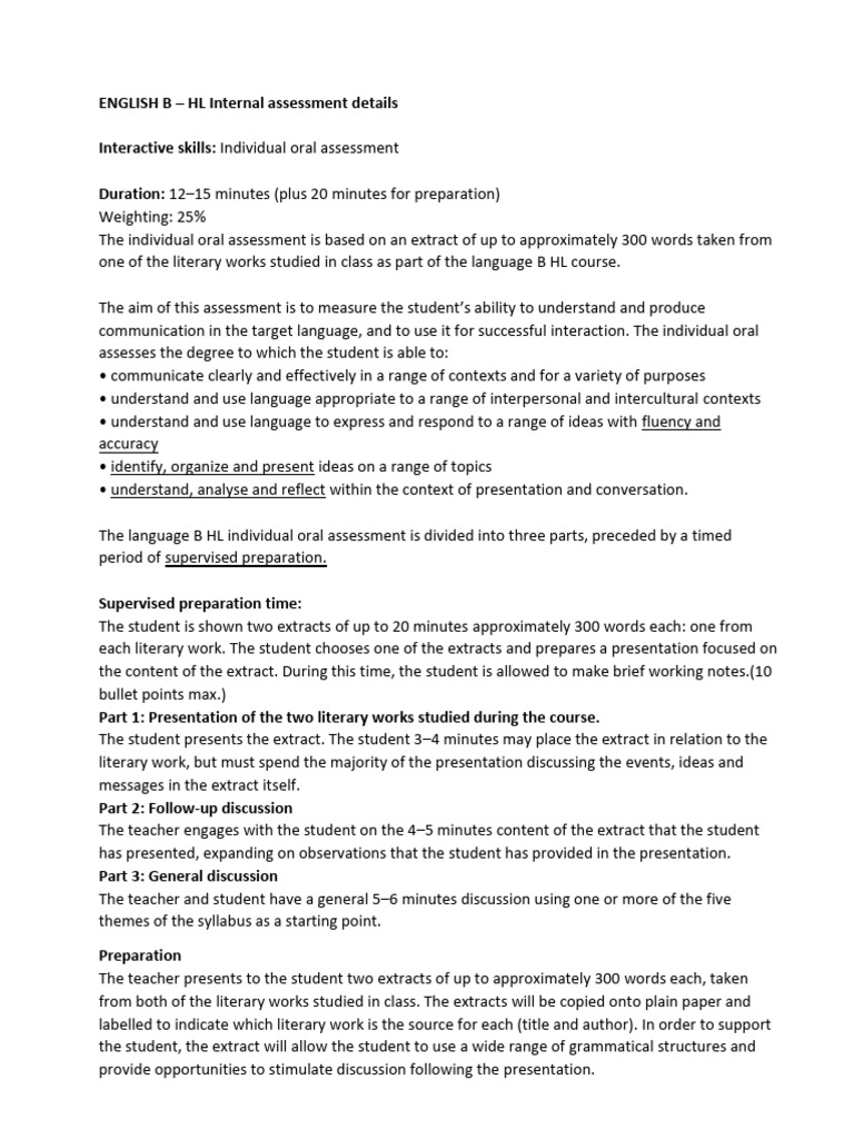 English B HL Individual Oral Assessment Guide | PDF | Communication ...
