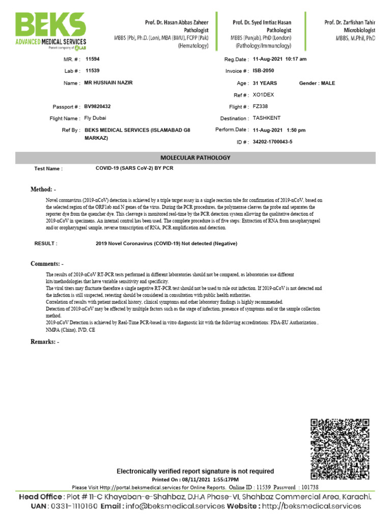 Husnain Nazir Covid-19 (Sars Cov-2) by PCR | PDF | Reverse ...