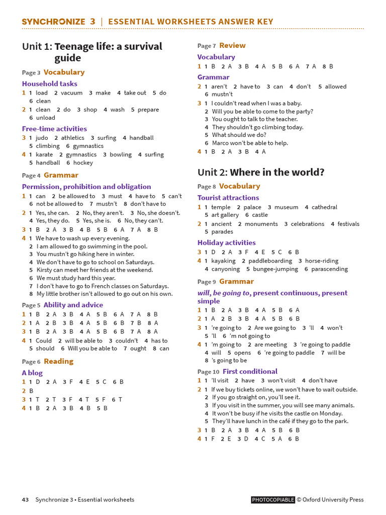 Synchronize 3 Essential Worksheets | PDF | Linguistics