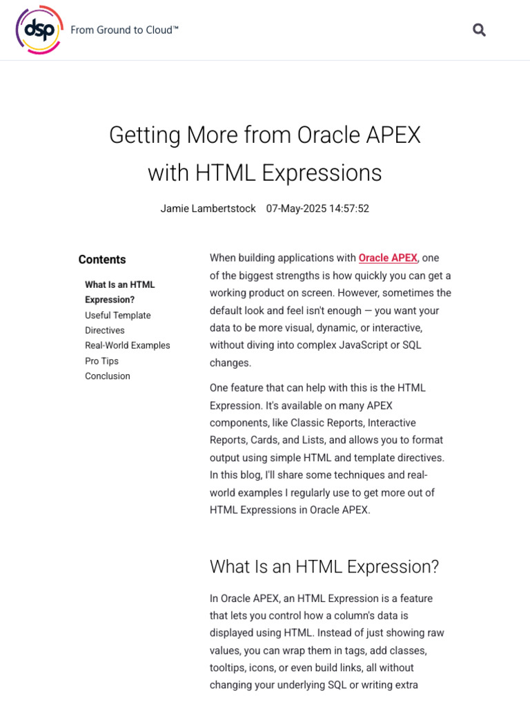 Enhancing Oracle APEX with HTML Expressions | PDF | Html | Sql