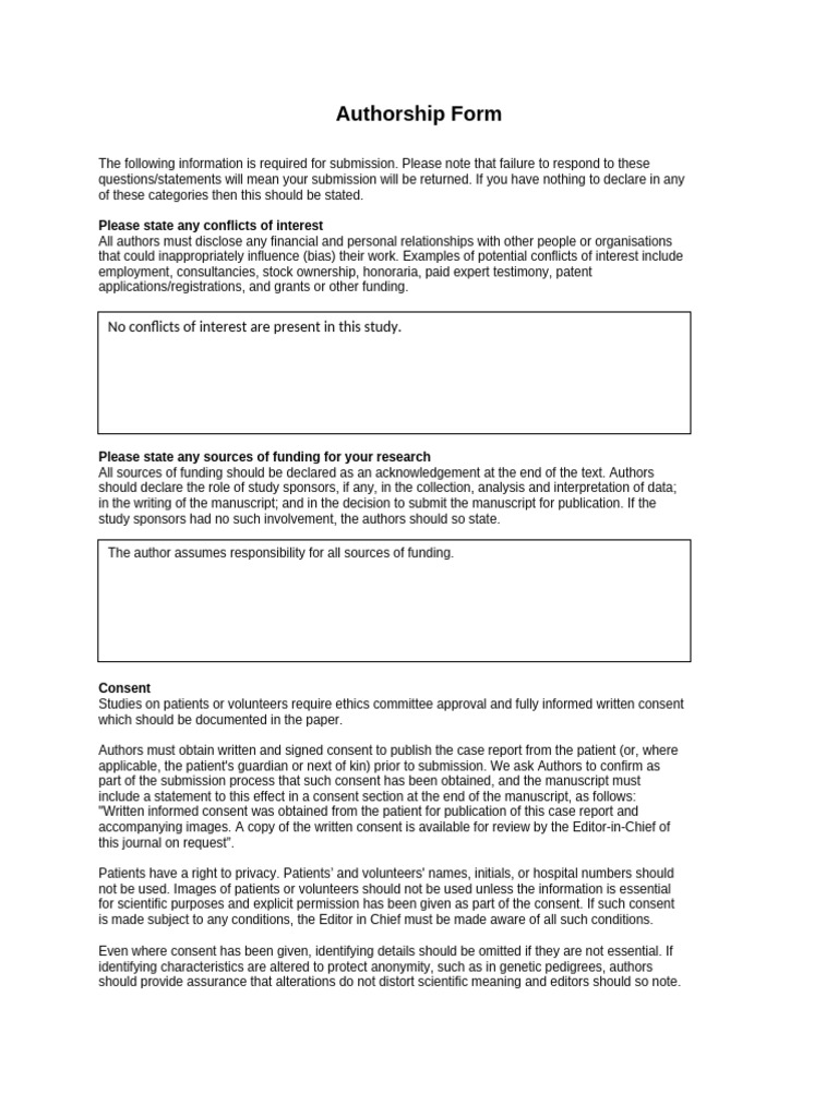 Authorship Disclosure and Consent Form | PDF | Informed Consent ...
