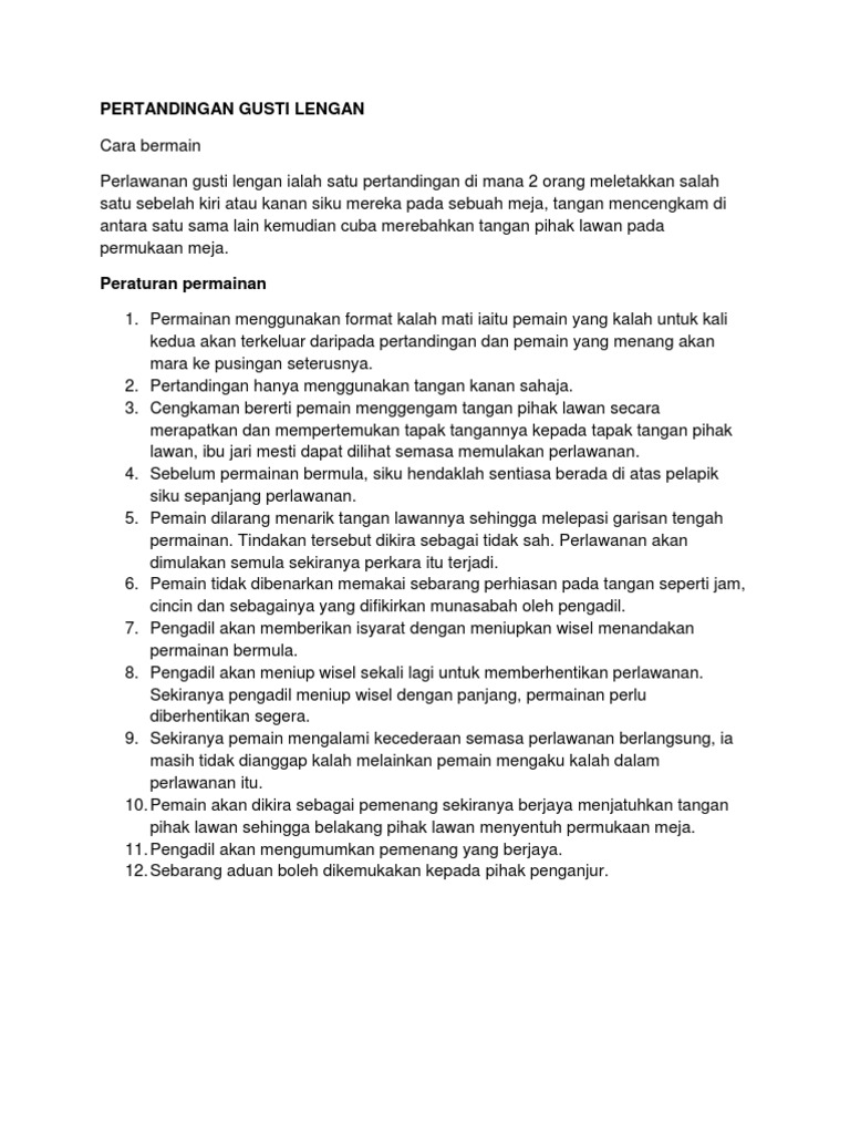 Peraturan Permainan Tradisional Gusti Lengan Pdf