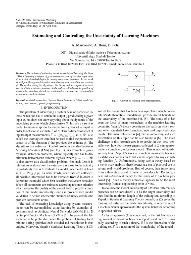 Estimating and Controlling The Uncertainty of Learning Machines | PDF ...