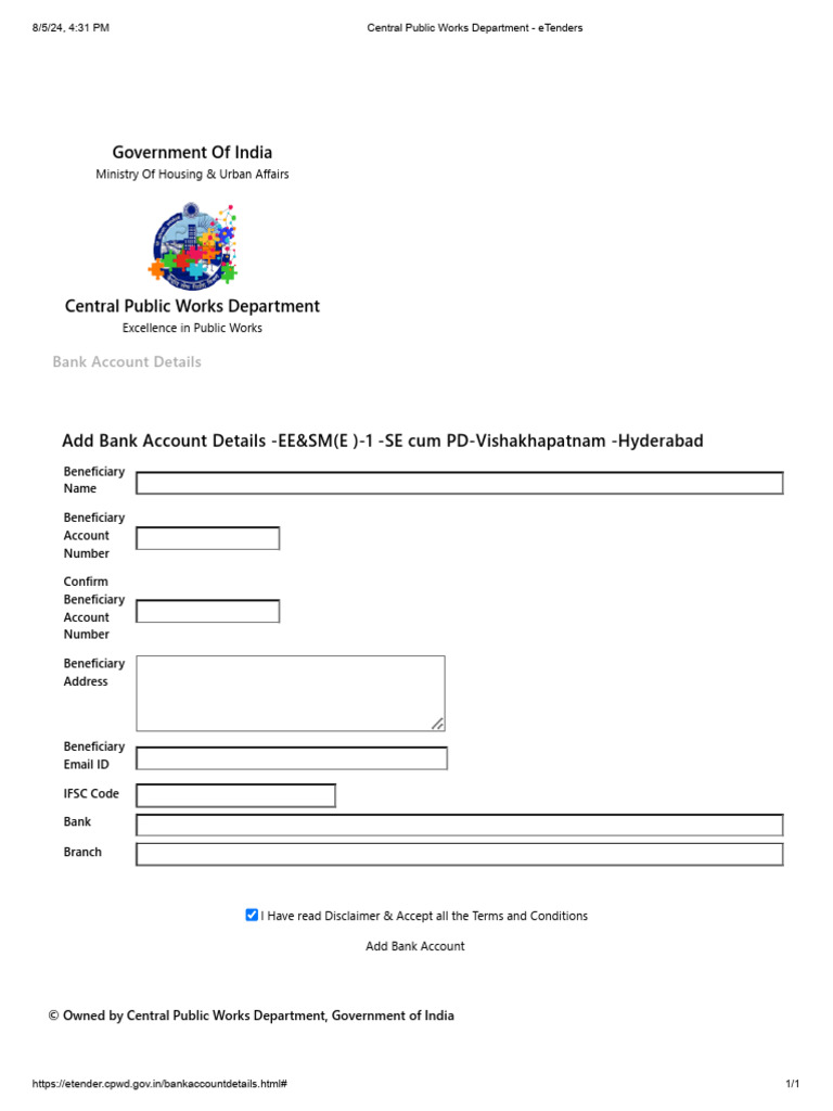 Add Bank Account Details for CPWD | PDF